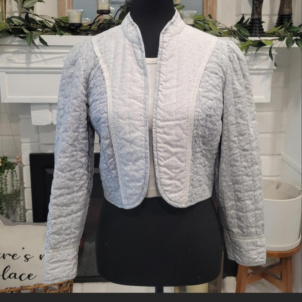Vintage Jcpenny 1970s Quilted Floral Cottagecore Jacket - Light Blue